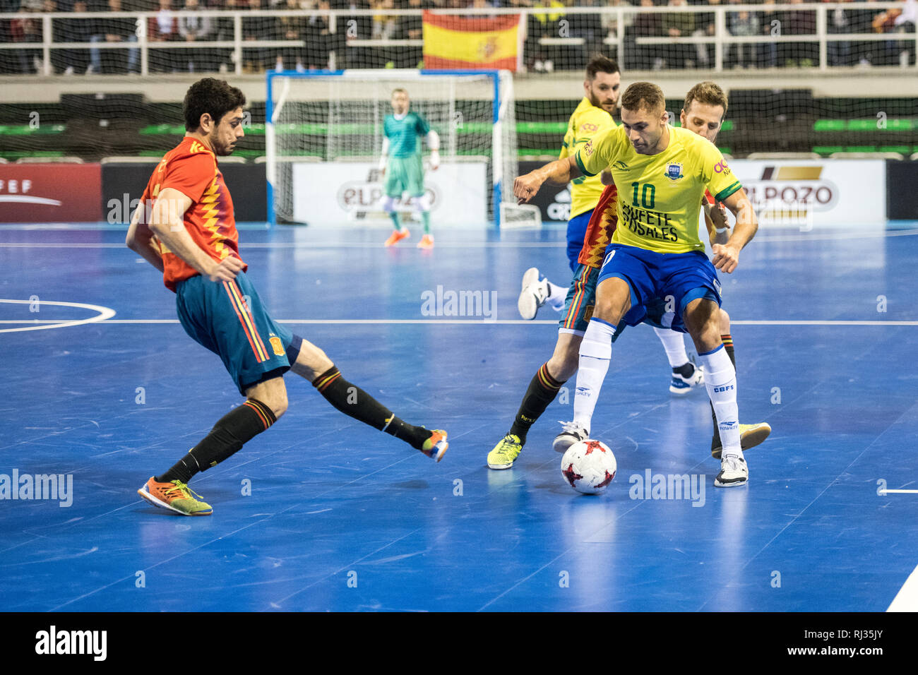 Indoor footsal match of national teams of Spain and Brazil