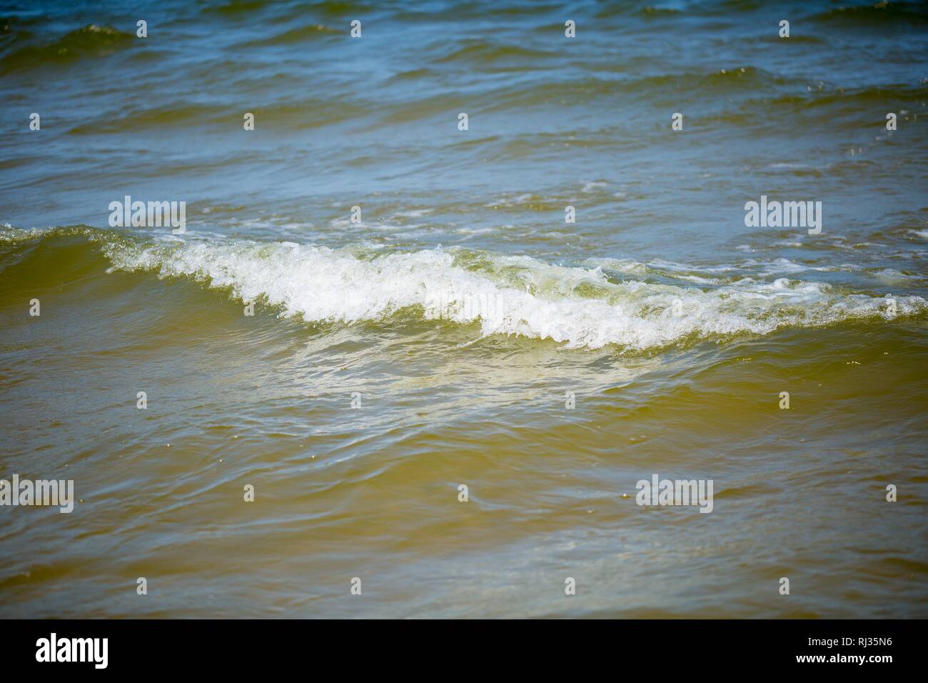 Sea Waves breaking on shore. Baltic Sea waves in close up. Stock Photo