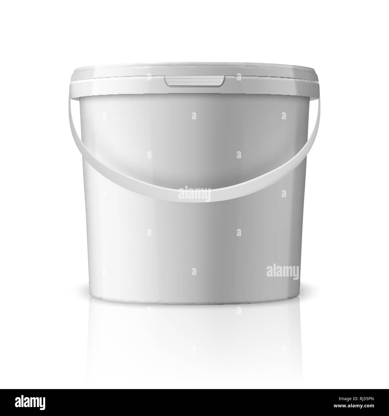Vector Realistic 3d White Plastic Bucket for Food Products, Paint, Foodstuff, Adhesives, Sealants, Primers, Putty Isolated on White Background. Design Stock Vector