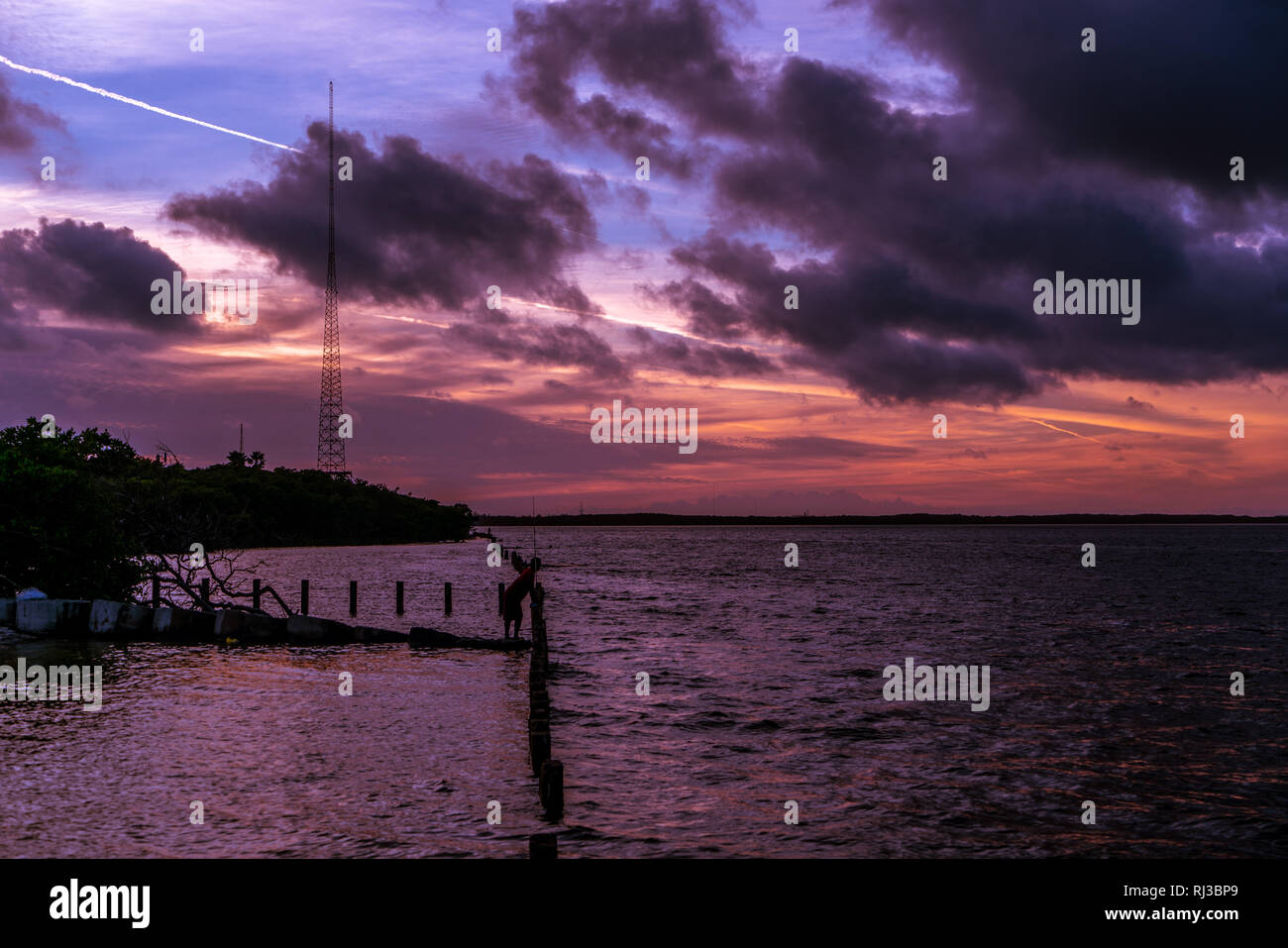 An amazing sunset over Tampa Bay on this cool autumn evening. Stock Photo