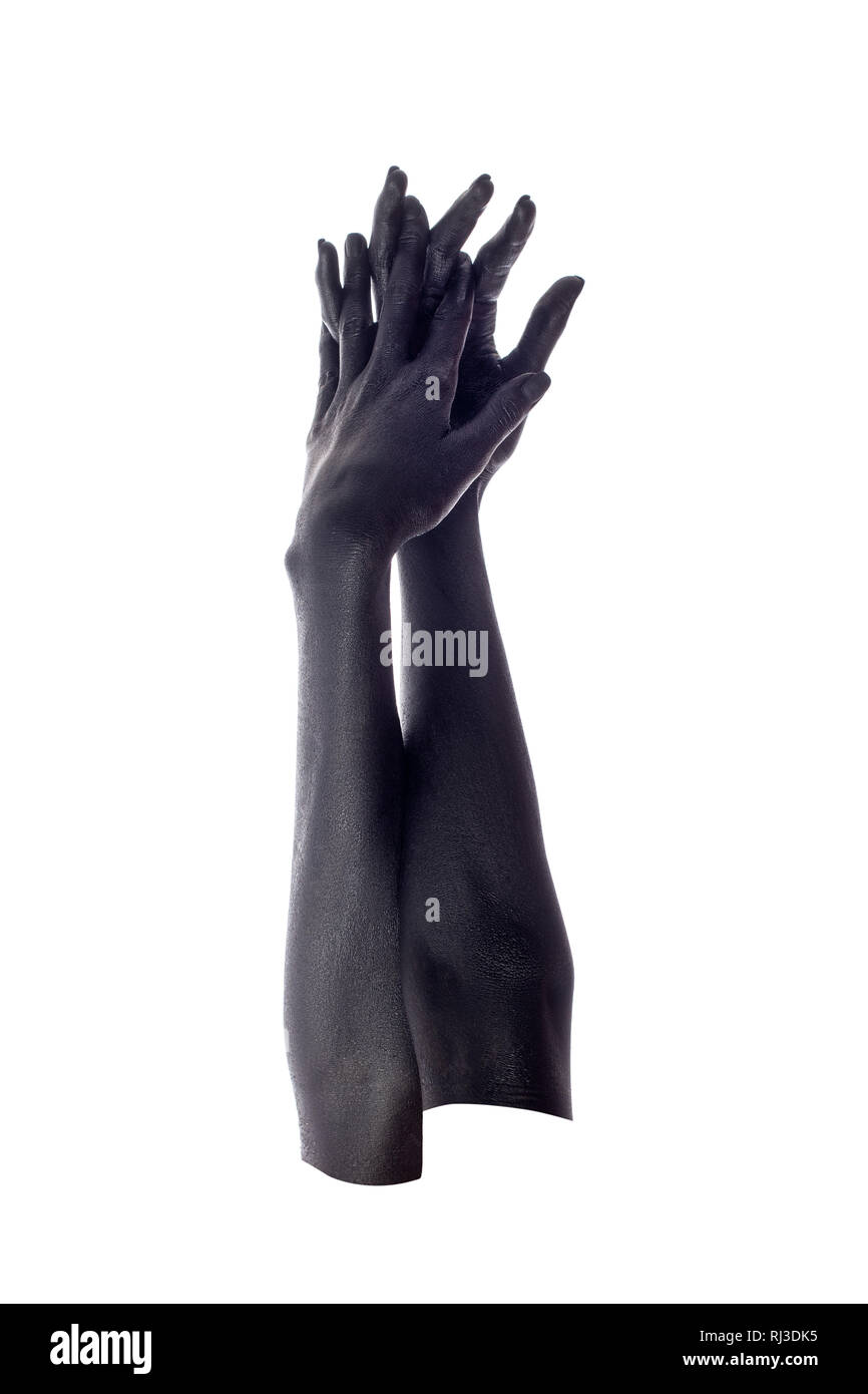 female hands painted in black color isolated on white background Stock ...