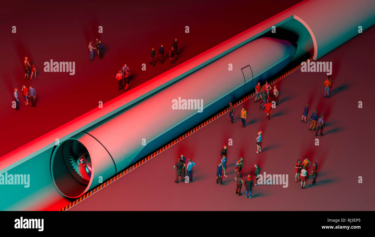 Train station and Hyperloop. Passengers waiting for the train. Futuristic technology for high-speed transport of goods and passengers in low-pressure Stock Photo