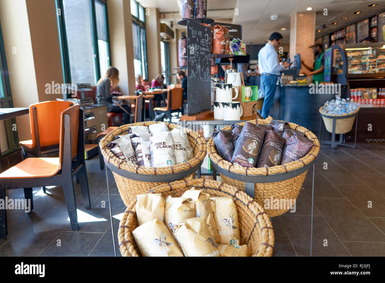 NEW YORK CIRCA MARCH 2016 inside of Starbucks Cafe. Starbucks