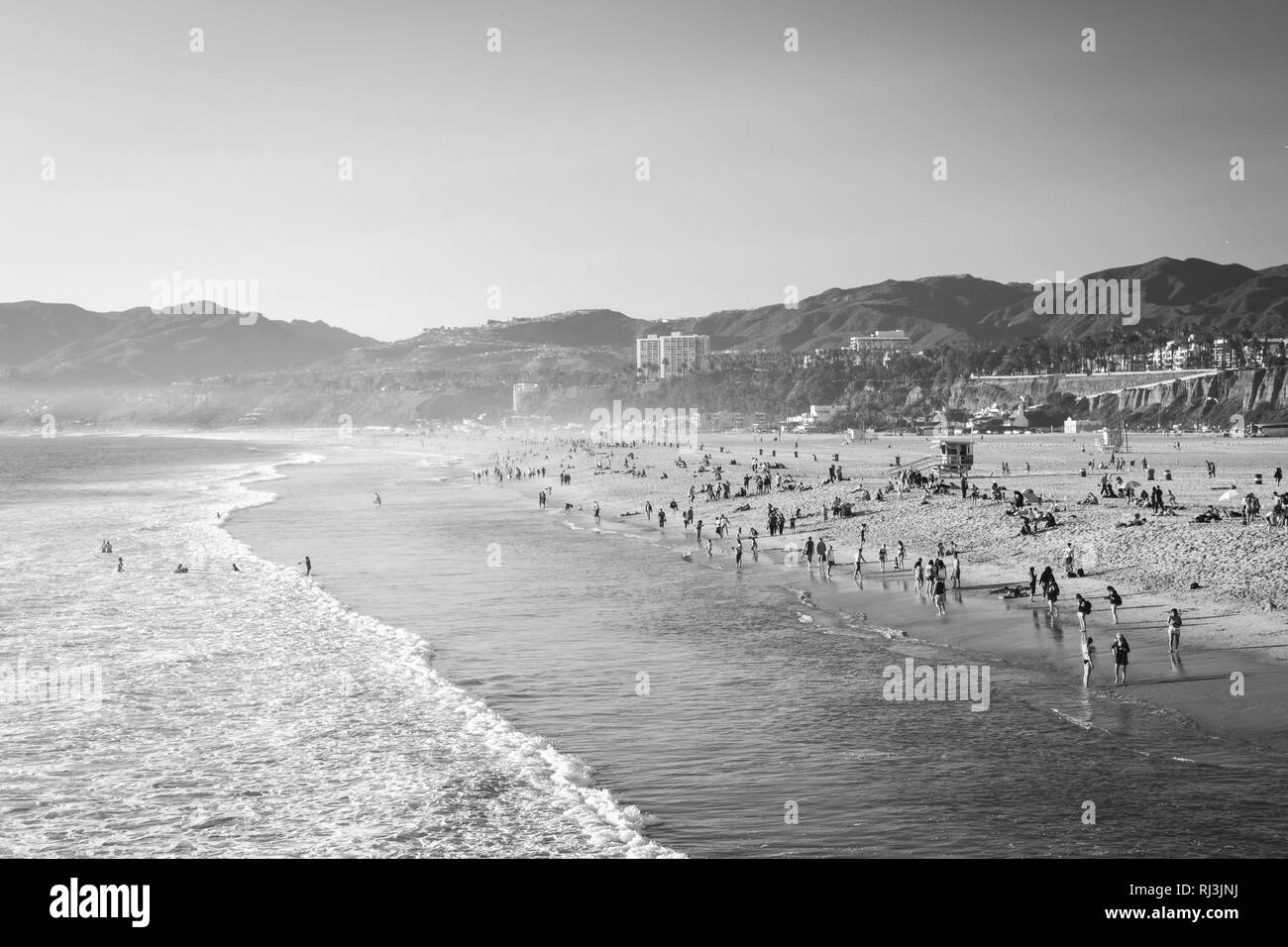 View of the beach in Santa Monica, California. Stock Photo