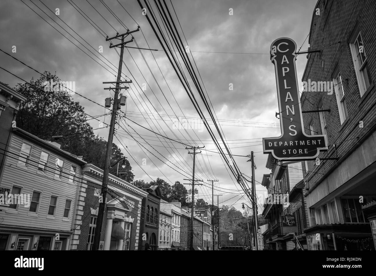 Shops along Main Street in Ellicott City, Maryland. Stock Photo