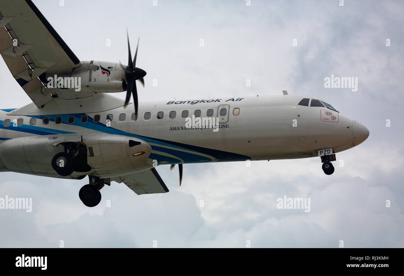 Aircraft ATP 72-600 in a stormy sky Stock Photo