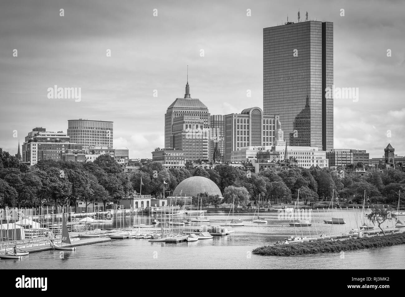 View of the Charles River and Back Bay from the Longfellow Bridge, in Boston, Massachusetts. Stock Photo