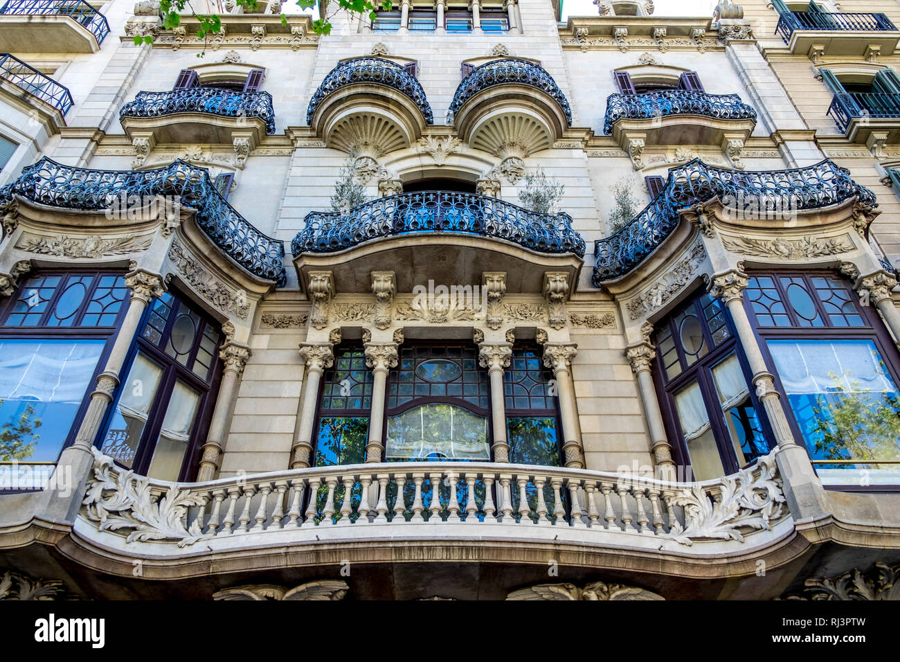 Modernism architecture in Paseo de Gracia -Passeig de Gracia- avenue, Barcelona, Catalonia, Spain Stock Photo