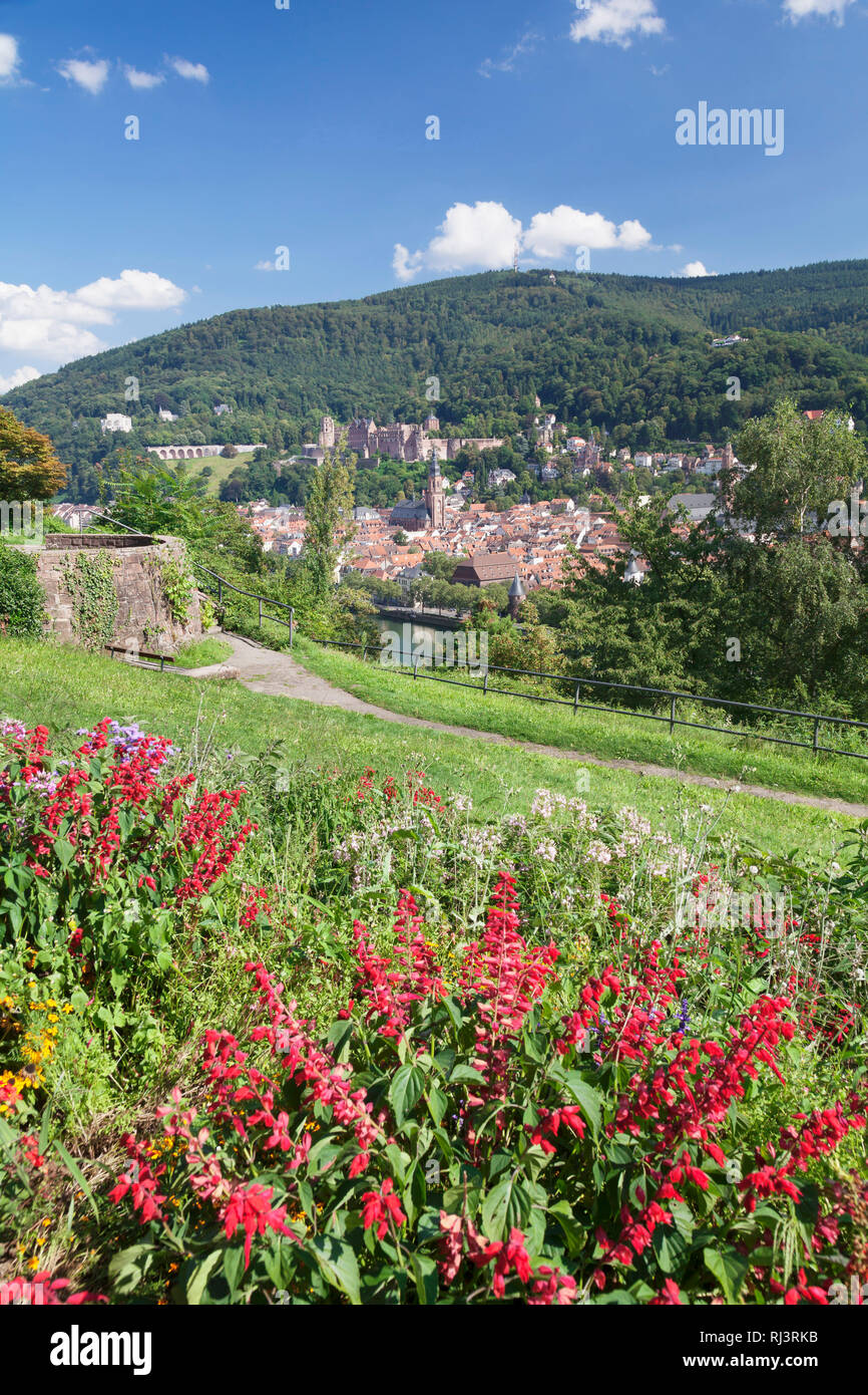 Blick vom Philosophenweg auf die Altstadt und Schloss, Heidelberg, Baden-Württemberg, Deutschland Stock Photo
