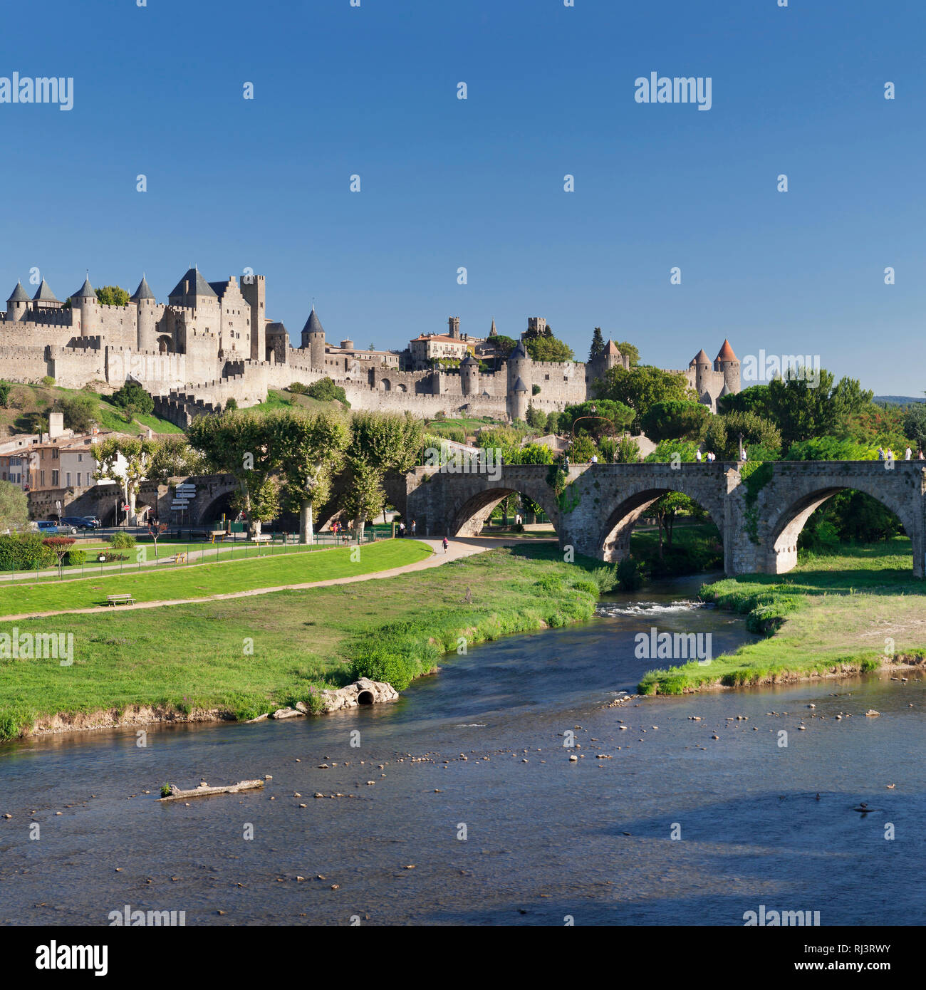 La Cite, mittelalterliche Festungsstadt, Carcassonne, UNESCO Weltkulturerbe, Languedoc-Roussillon, Südfrankreich, Frankreich Stock Photo