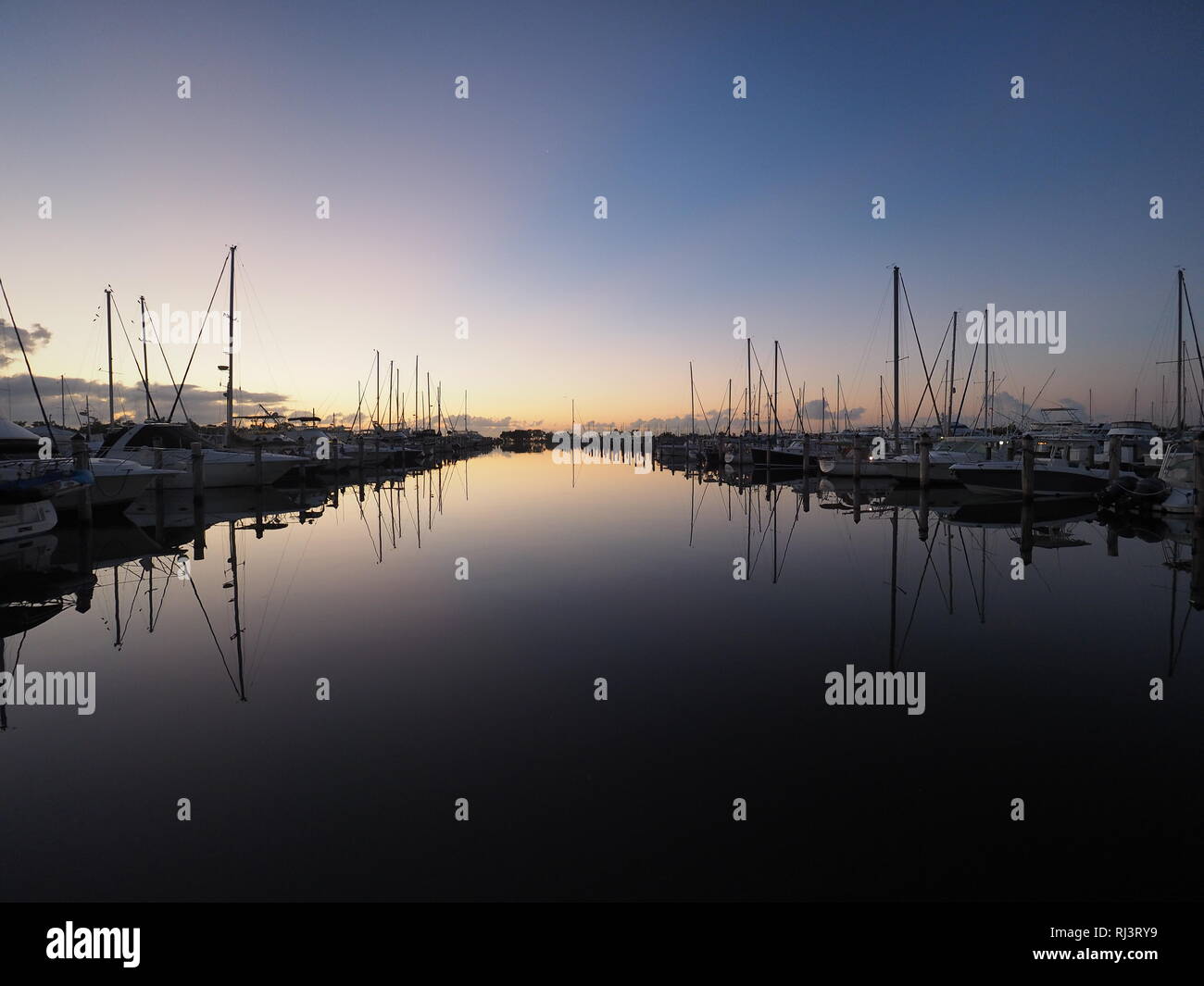 Sunrise over Dinner Key Marina in Coconut Grove, Miami, Florida. Stock Photo