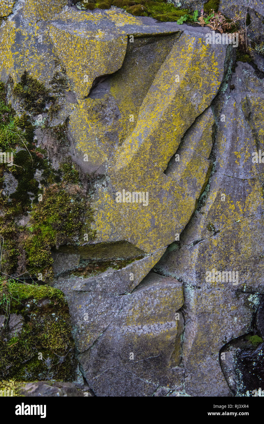 Close-up photo of Basalt rock-wall. Stock Photo