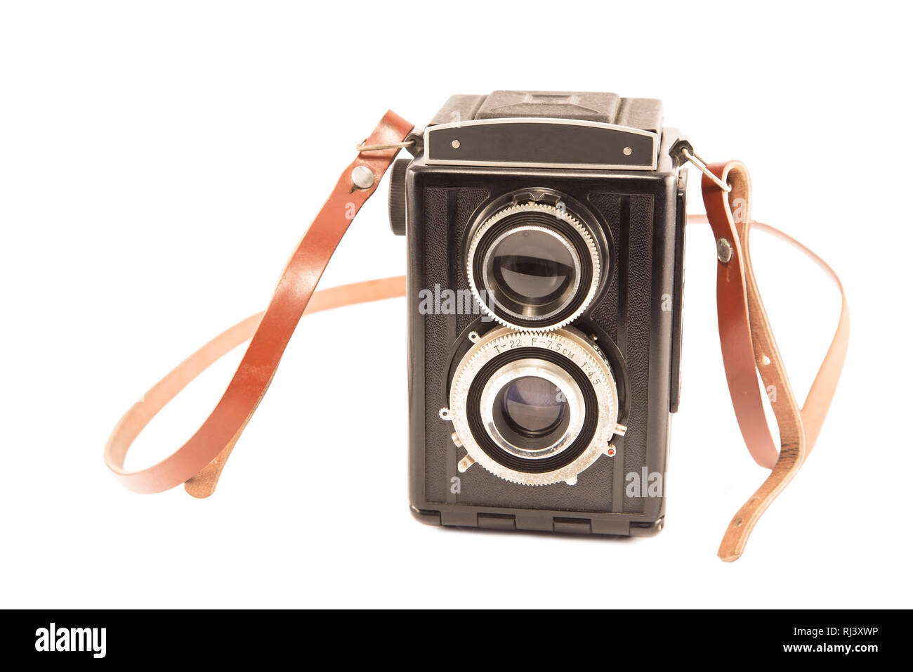 Vintage camera with the leather strap Stock Photo