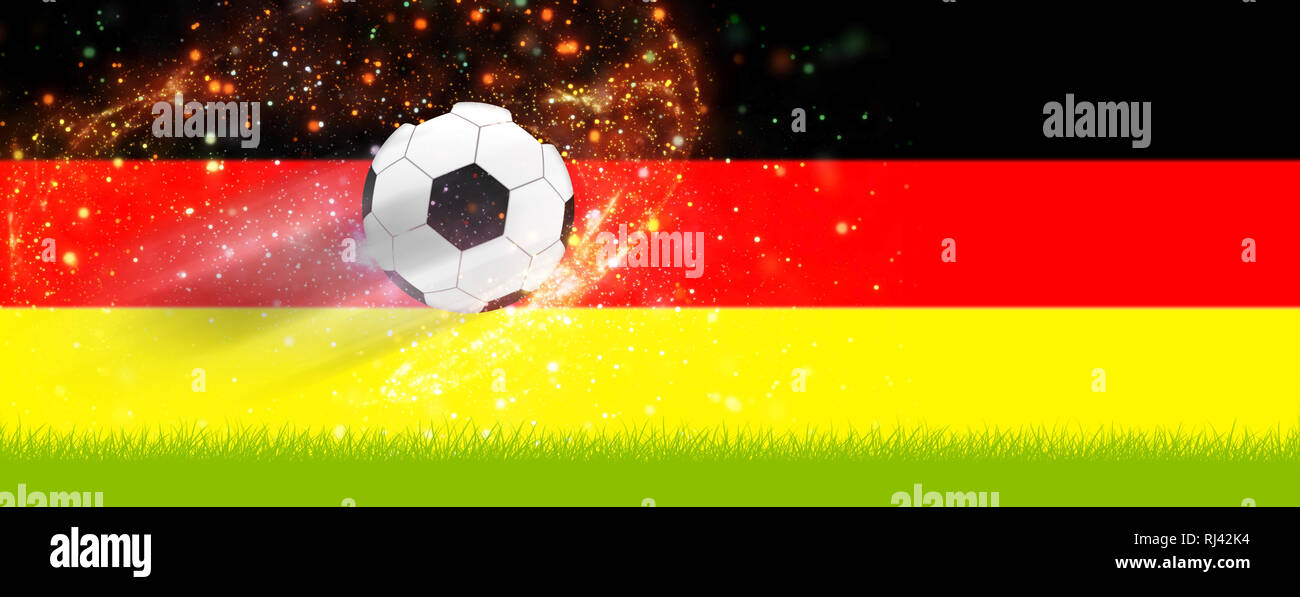 Fußball auf Rasen vor Deutschland Farben Stock Photo