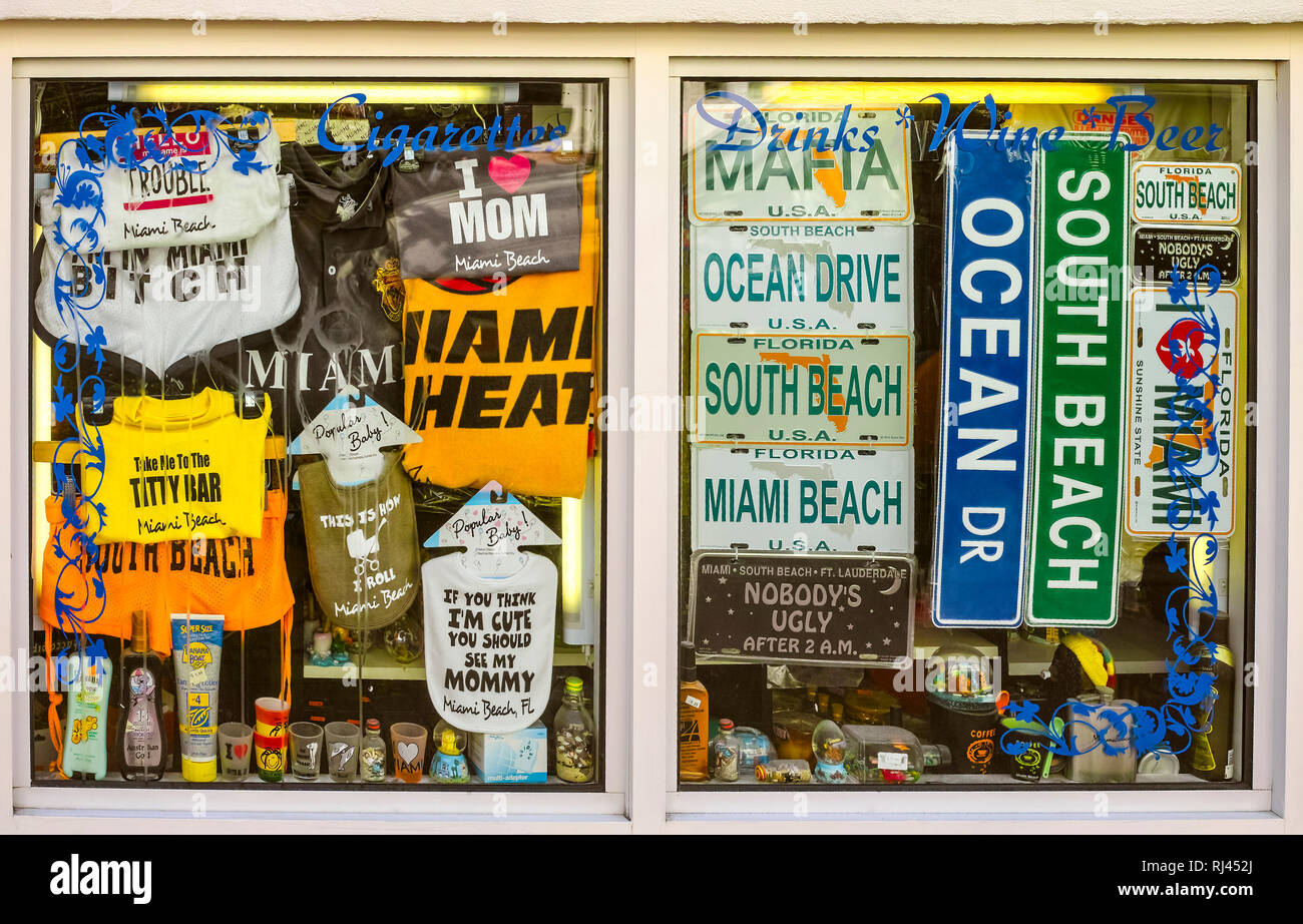 Souvenirs Store Window, Miami Beach, Florida, USA Stock Photo Alamy