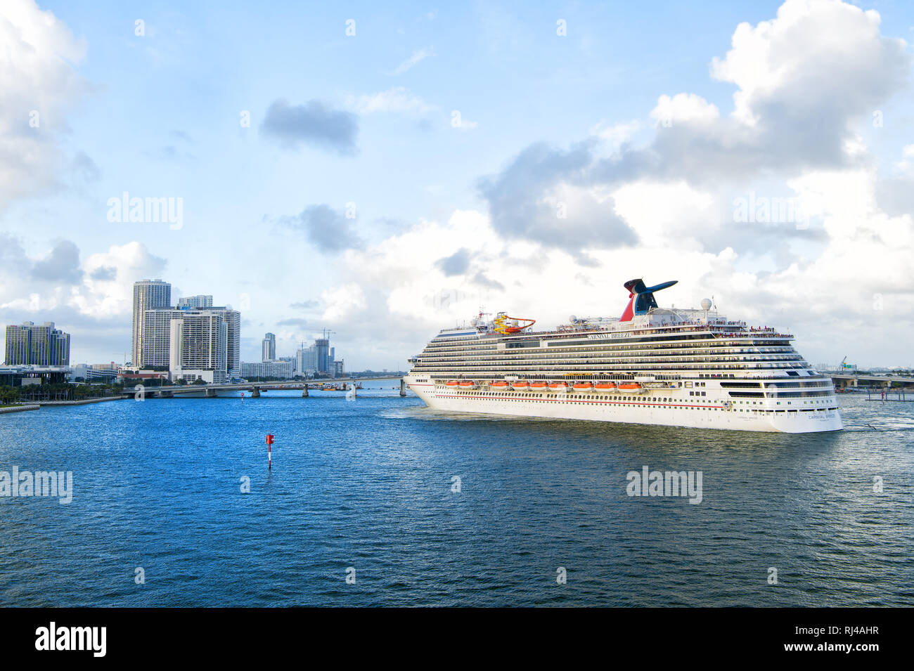 Miami, Fl, USA December 27, 2015 Carnival Breeze Cruise cruise ship