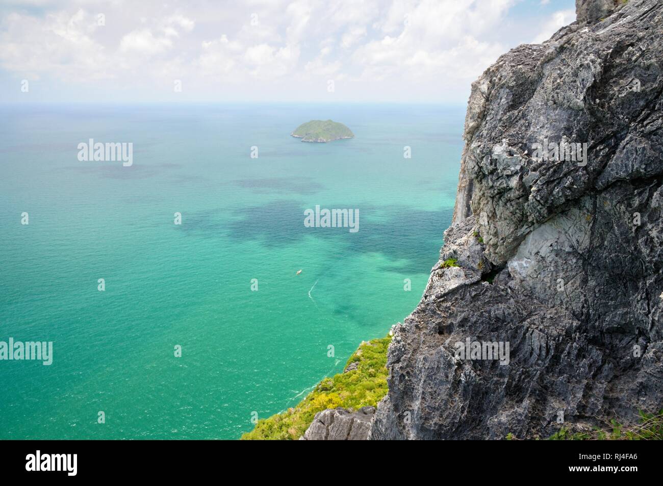 Aerial view of tiny uninhabited island in the Gulf of Thailand near coastline of Prachuap Khiri Khan province of Thailand Stock Photo