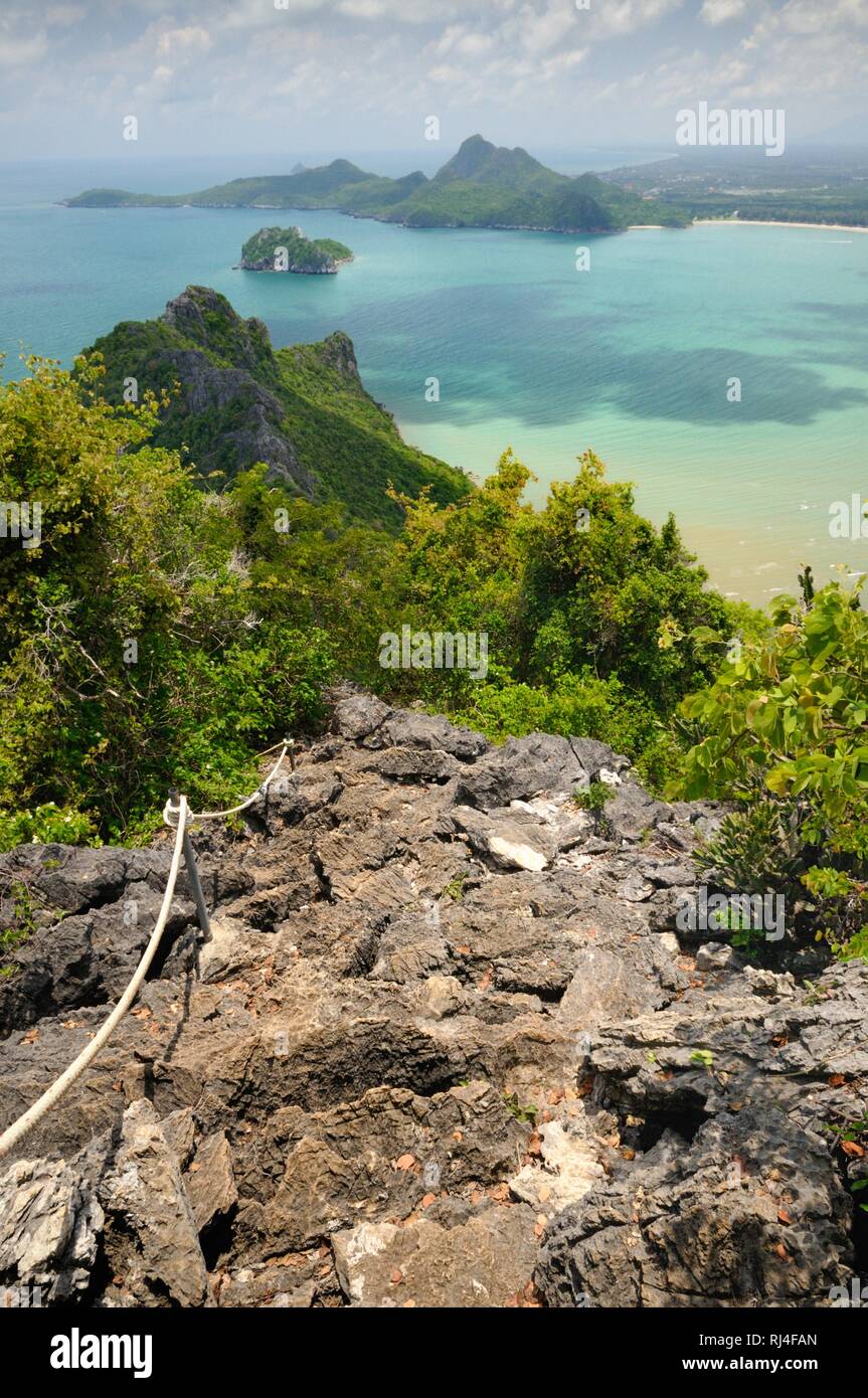 Rocky hiking trail to the top of Kao Lom Muak mountain in Prachuap Khiri Khan province of Thailand Stock Photo