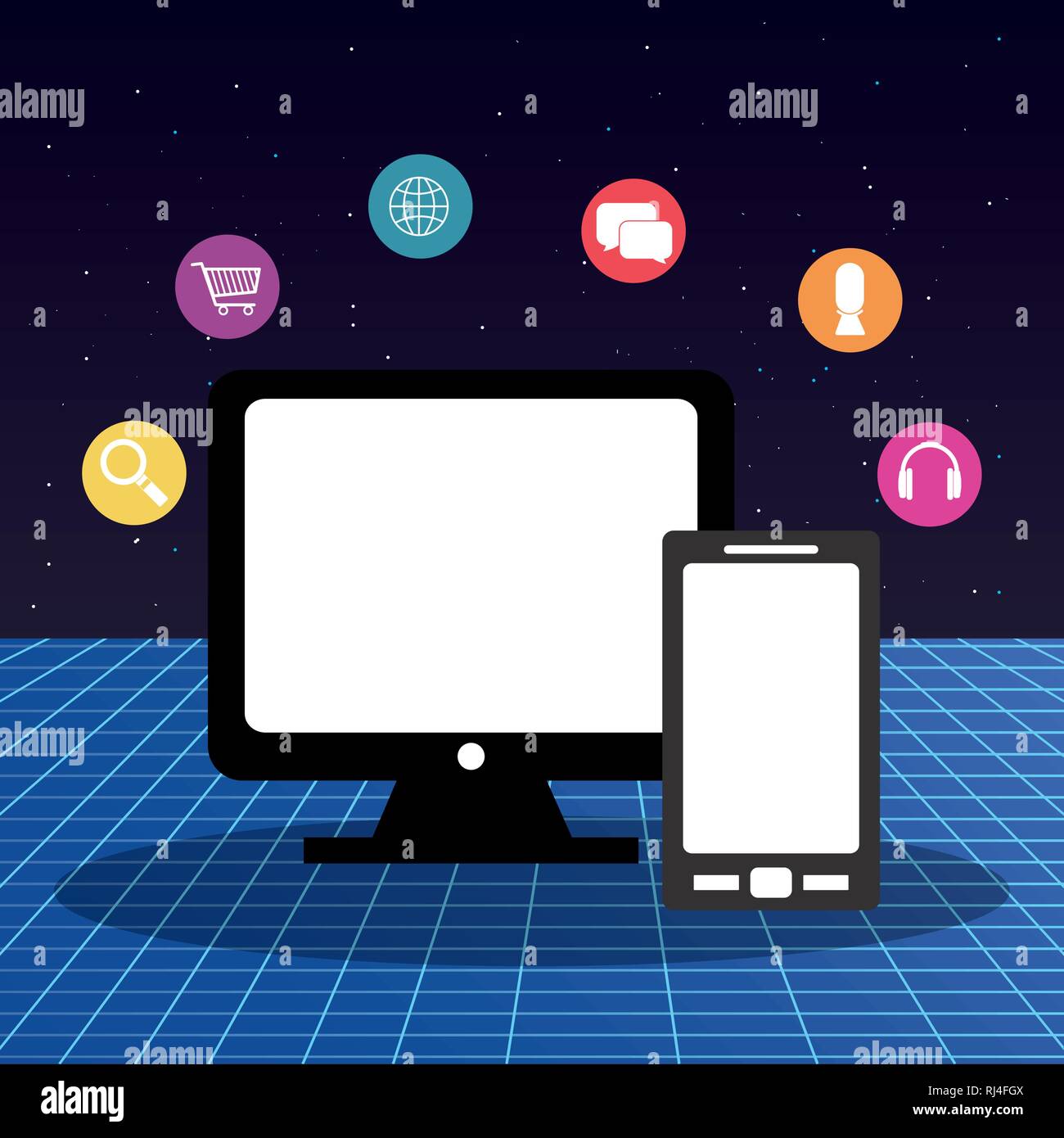computer display with multimedia apps vector illustration design Stock