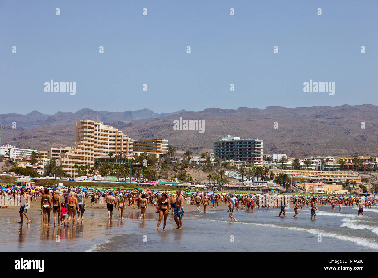 Playa del Ingles, Strand, Sand, Urlaub, Maspalomas, Baden, Gran Canaria, Spanien Stock Photo