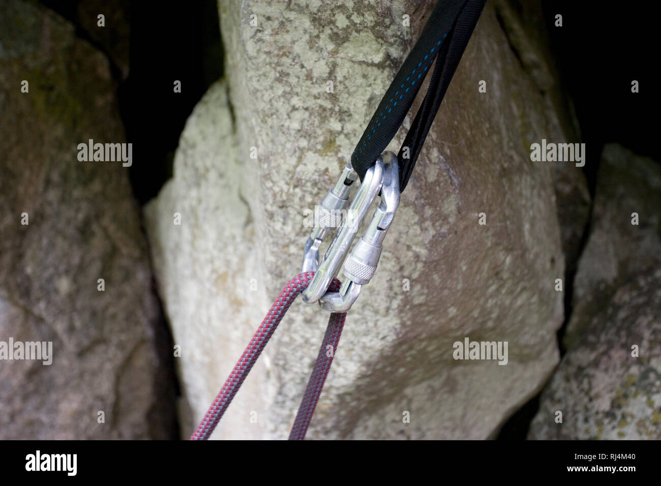 rock climbing support equipment , mountain climbing rope secured to