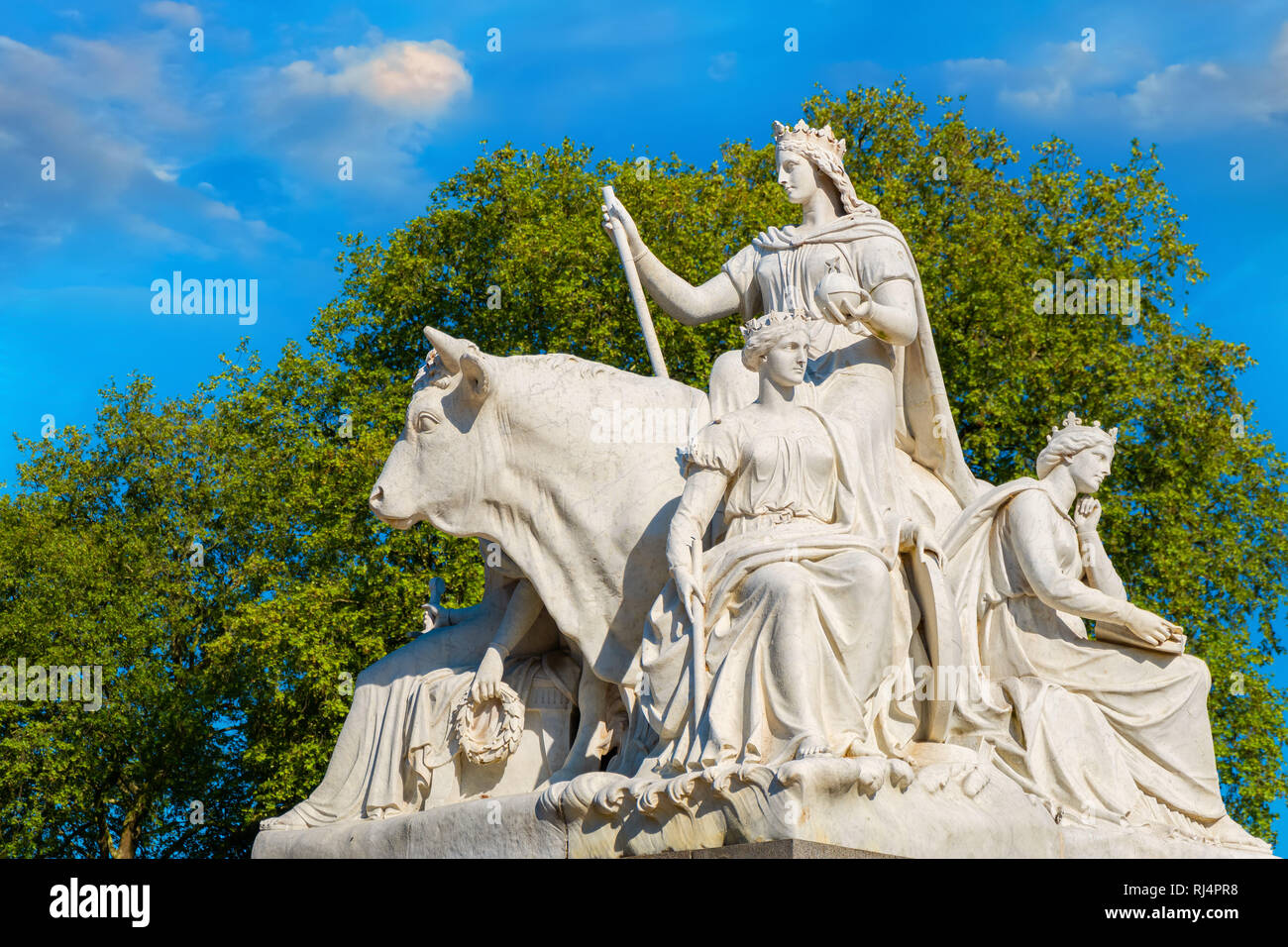 London, UK - May 14 2018: The Albert Memorial was commissioned by Queen Victoria in memory of  Prince Albert, who died in 1861. It's designed by Sir G Stock Photo