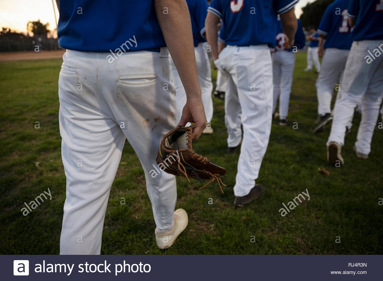 Baseball player with baseball glove walking on field Stock Photo Alamy