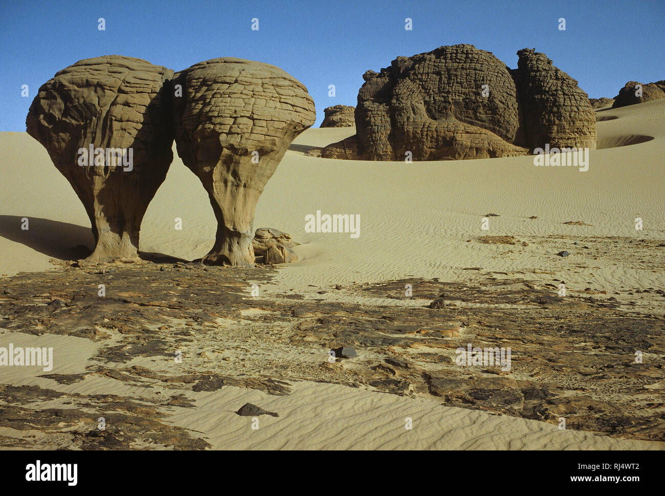 Skulpturen im Sand, Tassililandschaft, algerische Sahara Stock Photo