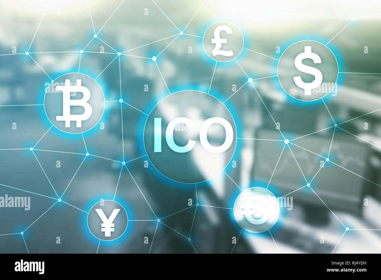 ICO - Initial coin offering, Blockchain and cryptocurrency concept on  blurred business building background Stock Photo - Alamy