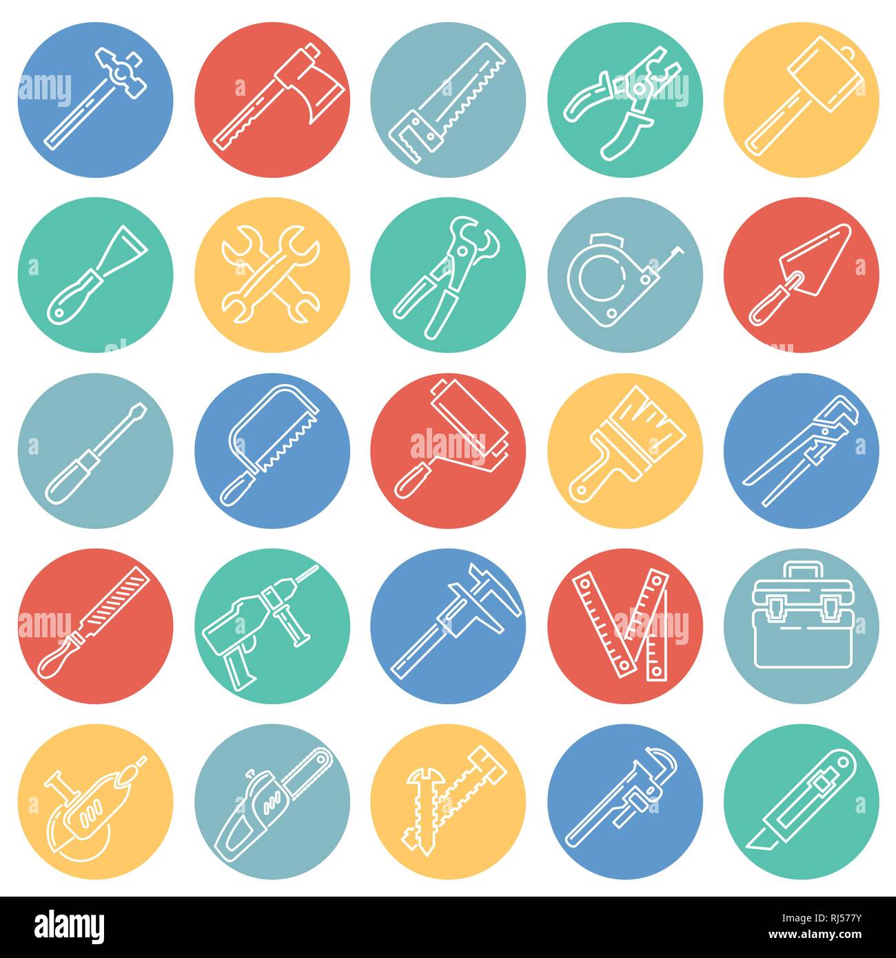 Tools icons line set on color circles white background for graphic and ...