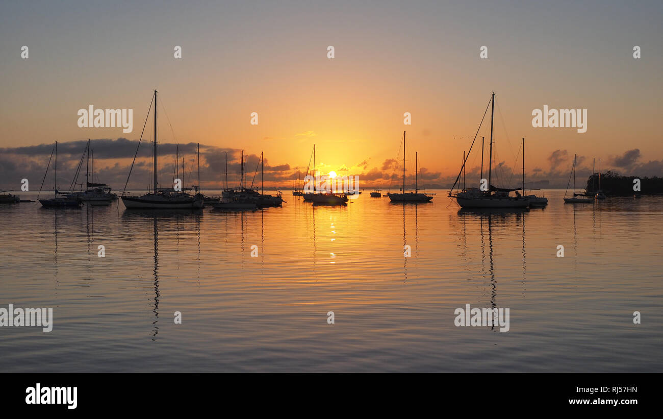 Sunrise over Dinner Key Marina in Coconut Grove, Miami, Florida. Stock Photo