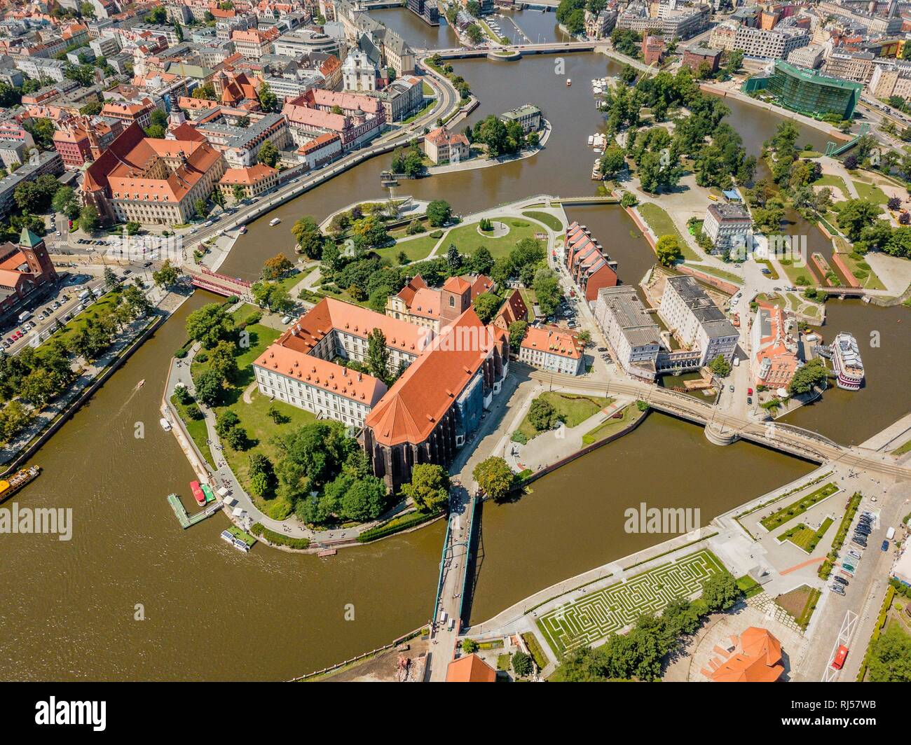 Aerial view of the oldest, historic part of the city, located on island, Wroclaw, Poland Stock Photo