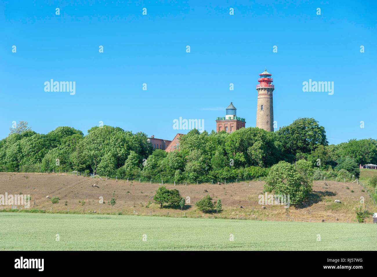 Landscape with Schinkel Tower and New Lighthouse, Cape Arkona, Putgarten, Rügen, Mecklenburg-Western Pomerania, Germany Stock Photo