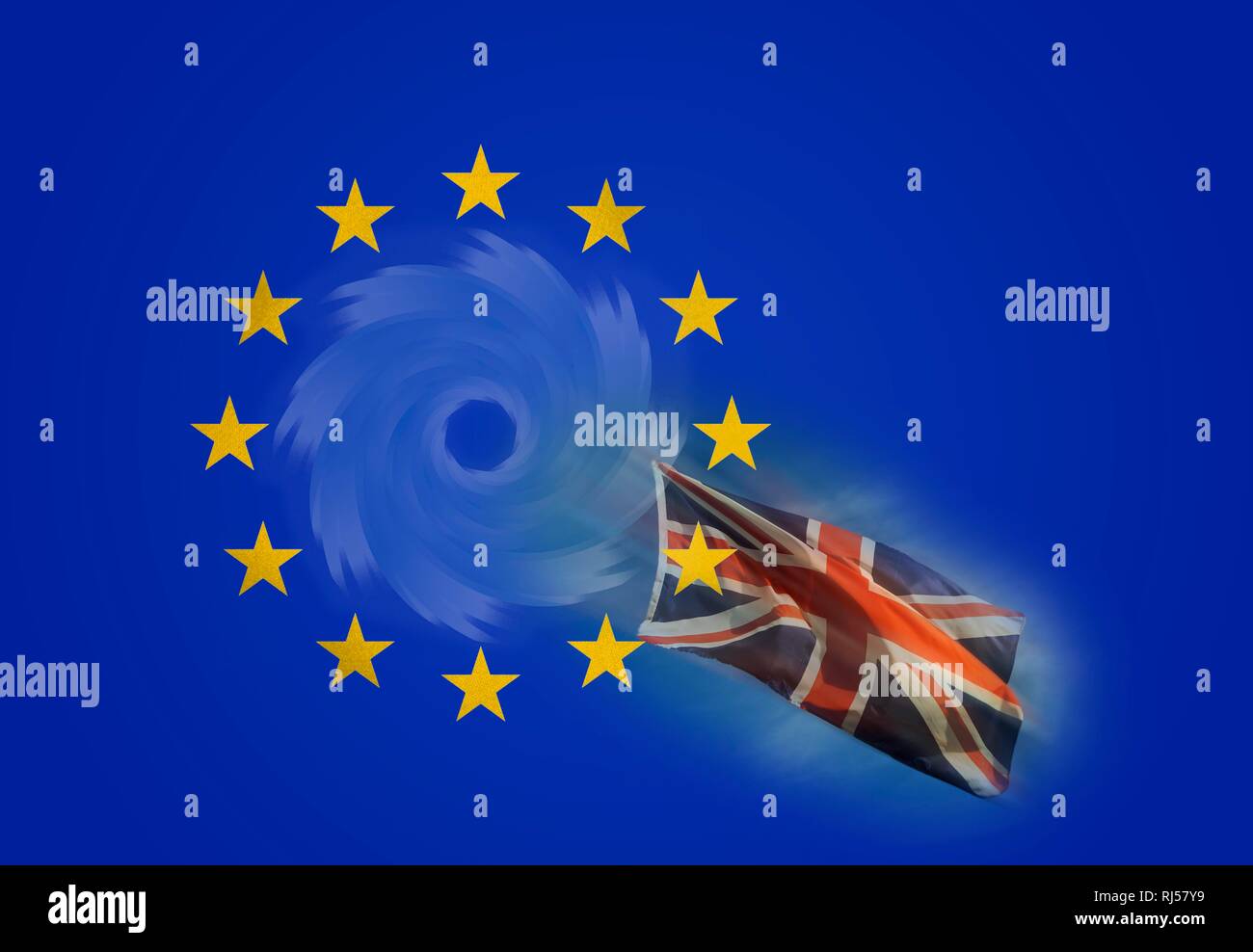 Brexit, Leaving the EU, British flag and stars in the vortex, Germany Stock Photo