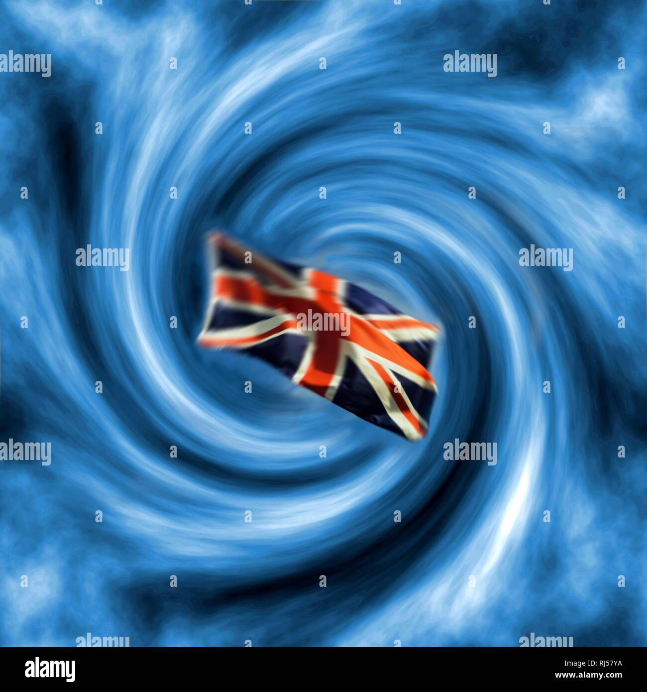 Brexit, British flag in hurricane, EU exit, symbolic image, Germany Stock Photo