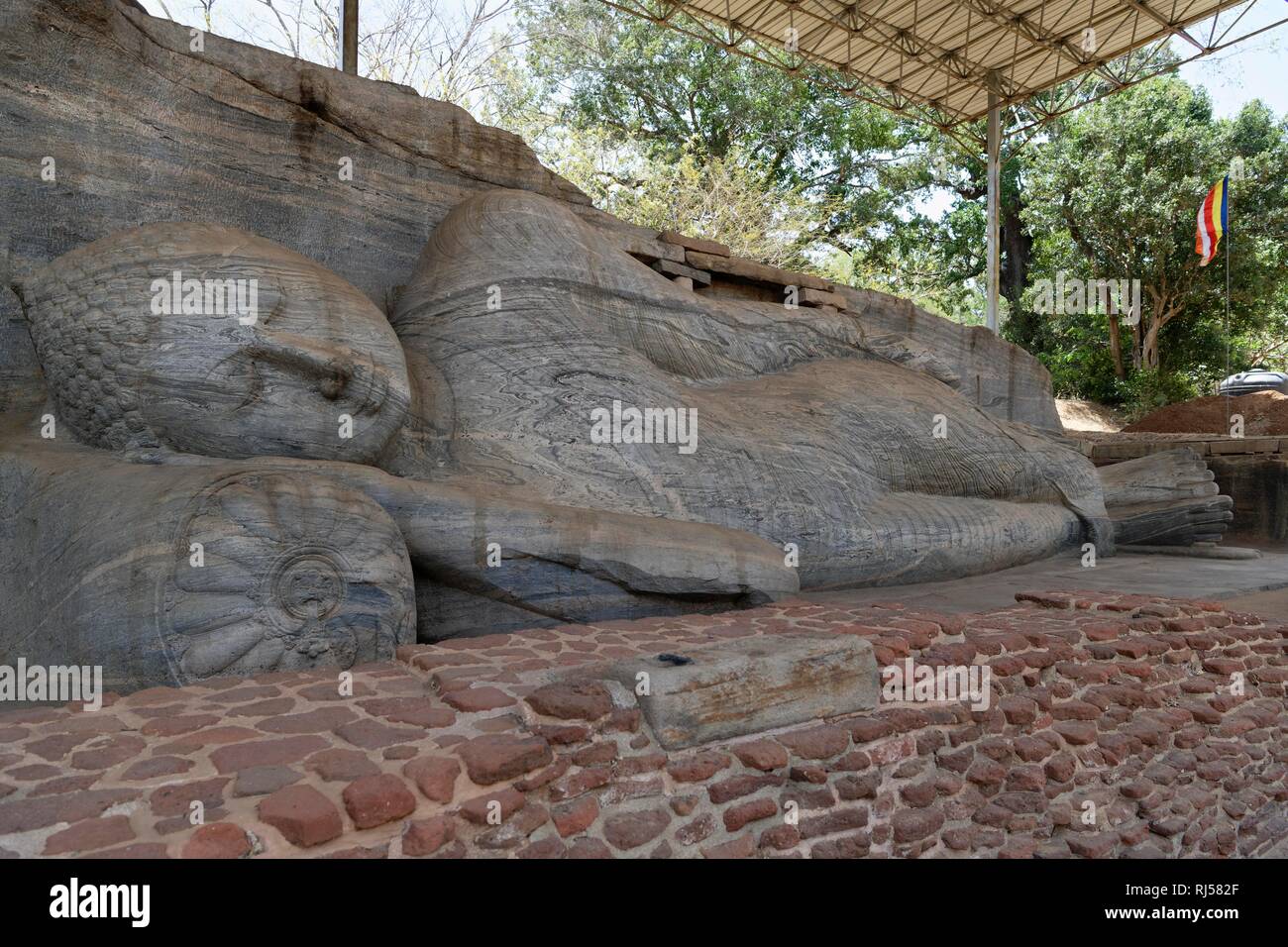 Gal Viharaya (rock temple), lying Buddha, Tunkema, Polonnaruwa, Sri Lanka Stock Photo