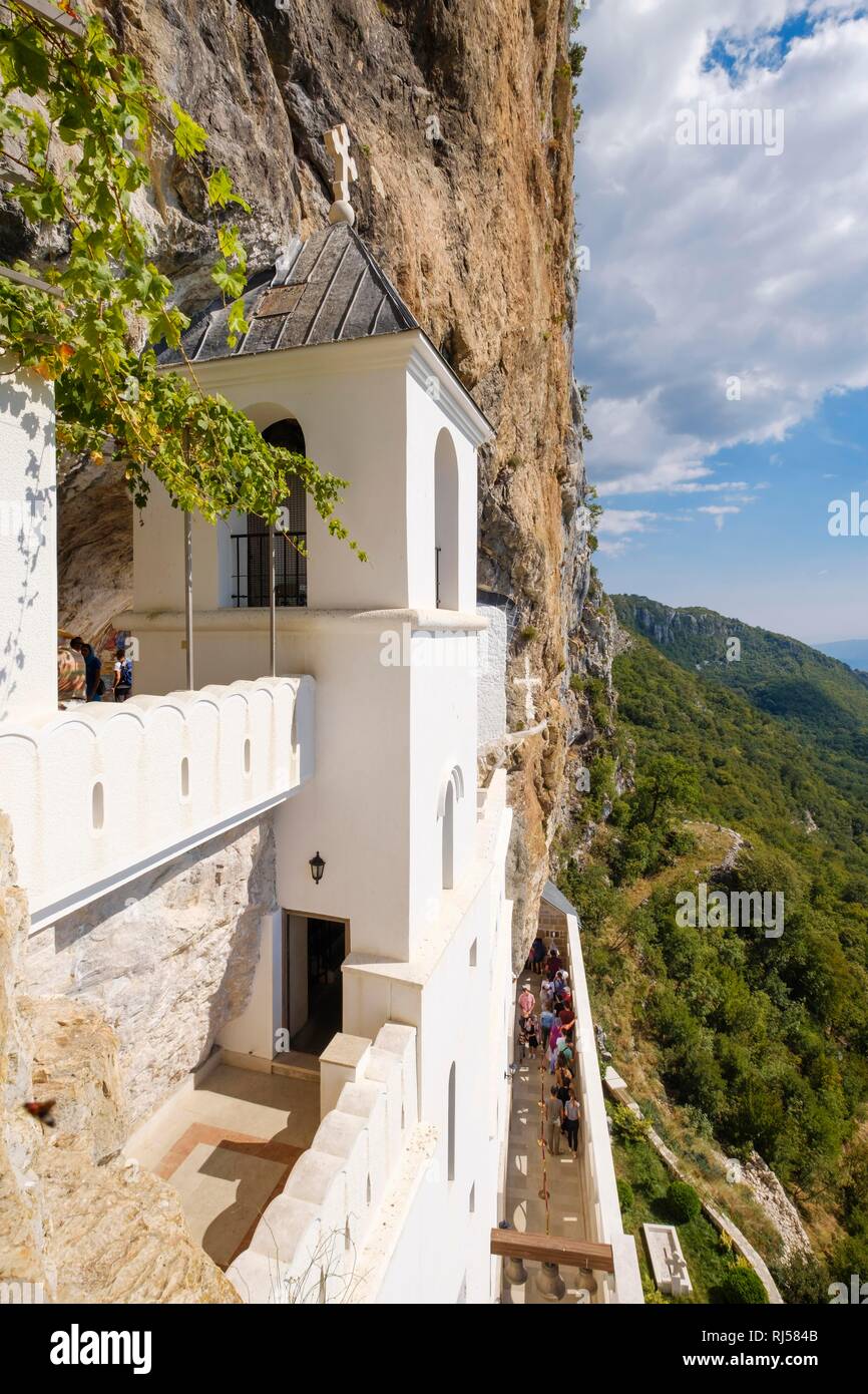 Serbian-Orthodox monastery Ostrog, church in rock face, province Danilovgrad, Montenegro Stock Photo