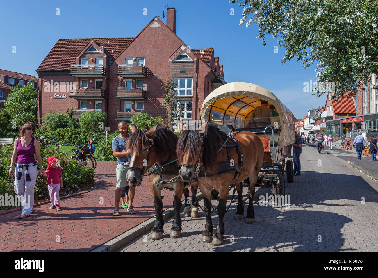 Pferdekutsche, Ortszentrum, Wilhelmstra?e, Insel Juist, Ostfriesische Insel, Stock Photo