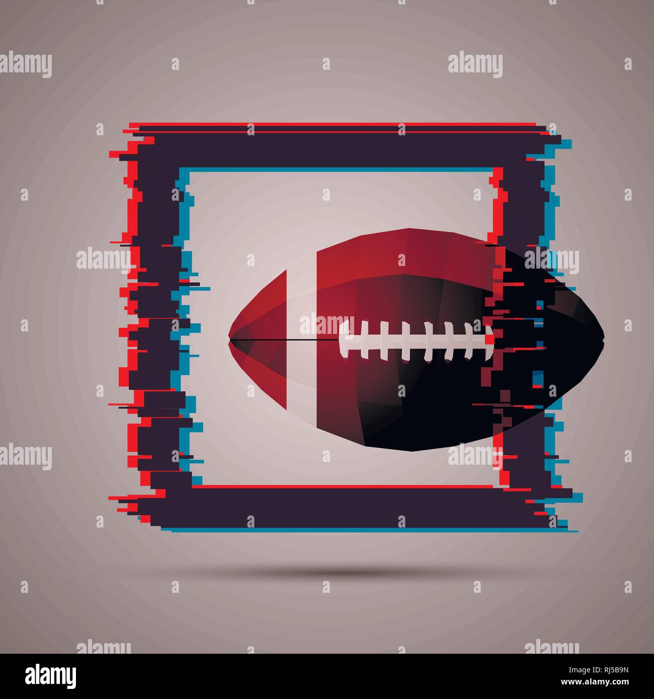 Creative vector illustration with football ball in low poly and square with glitch effect. Stock Vector
