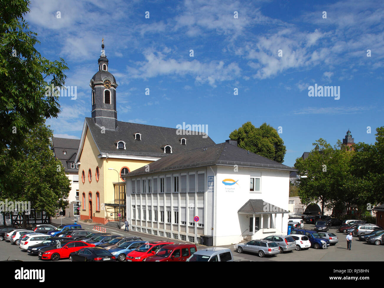 Fluss Lahn, Hospitalkirche,Wetzlar,Hessen, Deutschland, Europa Stock Photo