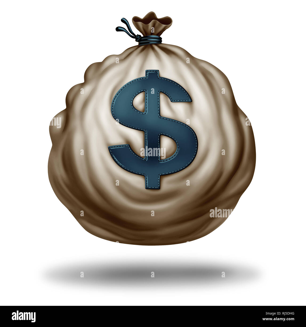 Money bag isolated on a white background with a shadow as a sack of currency and symbol of business and wealth icon with a dollar sign. Stock Photo