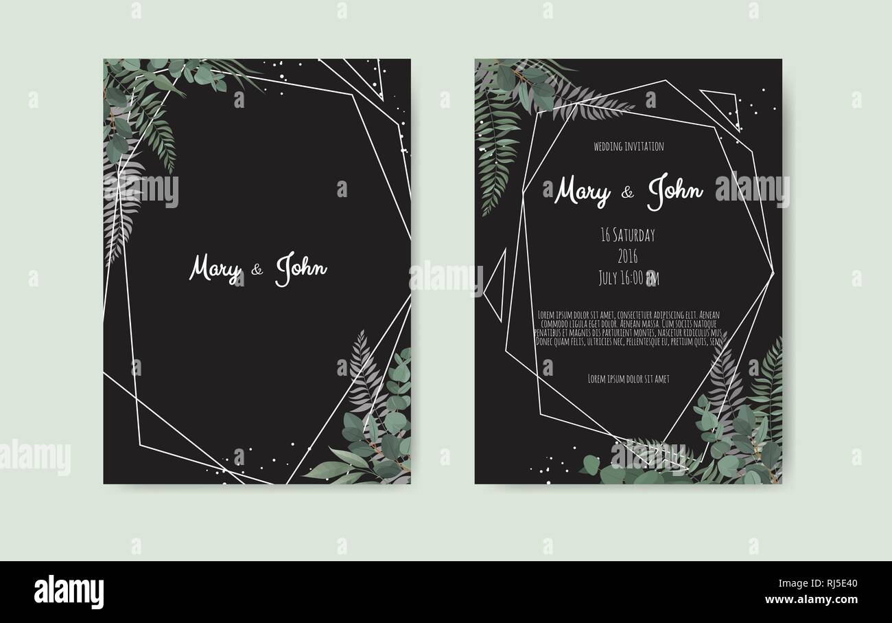 Botanical wedding invitation card template design, white and pink ...