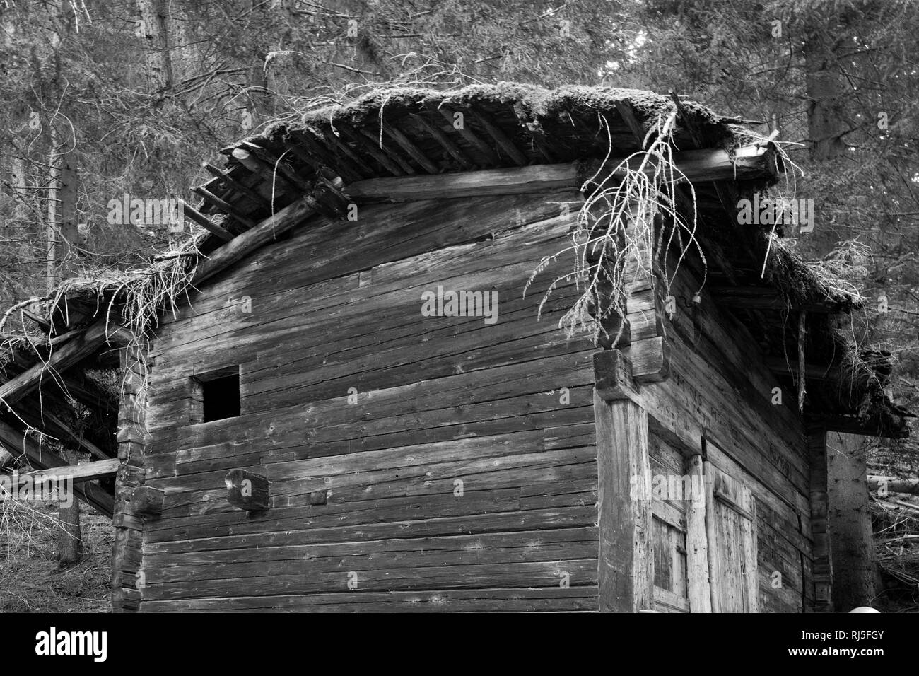 uralte Holzhütte in Südtirol Stock Photo