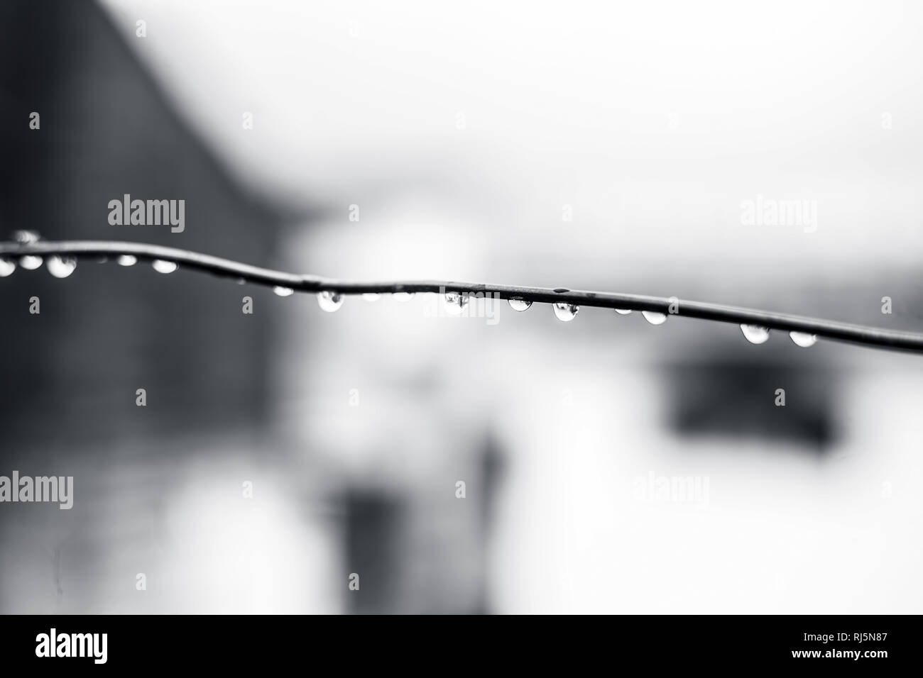 Close up or Macro shot of water droplets on the washing line during