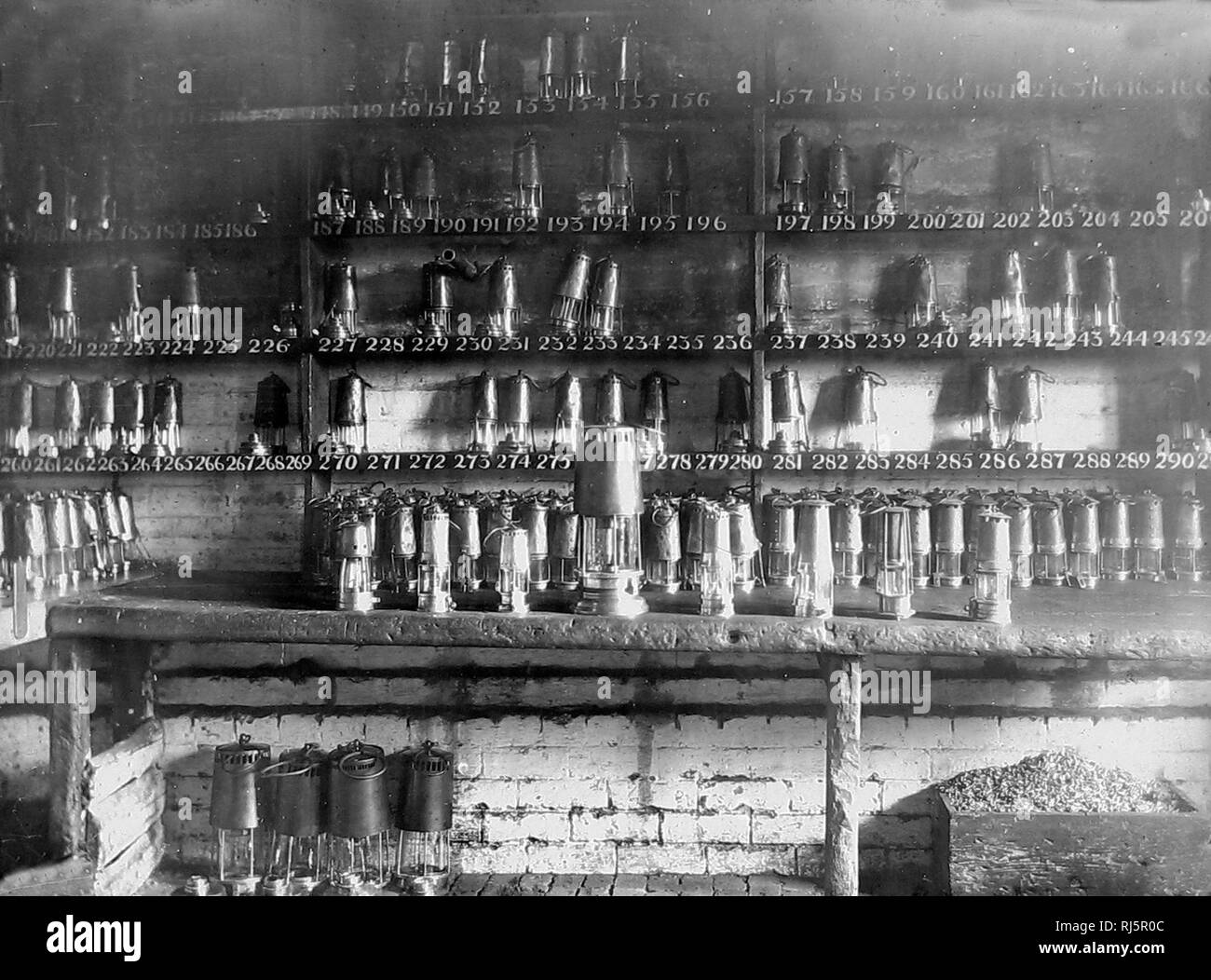 Coal mine lamp room Stock Photo