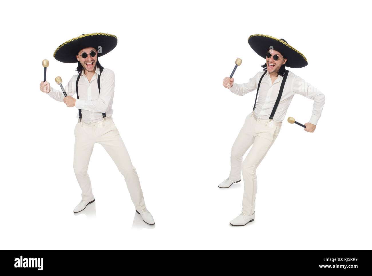 Funny mexican with maracas isolated on white Stock Photo Alamy