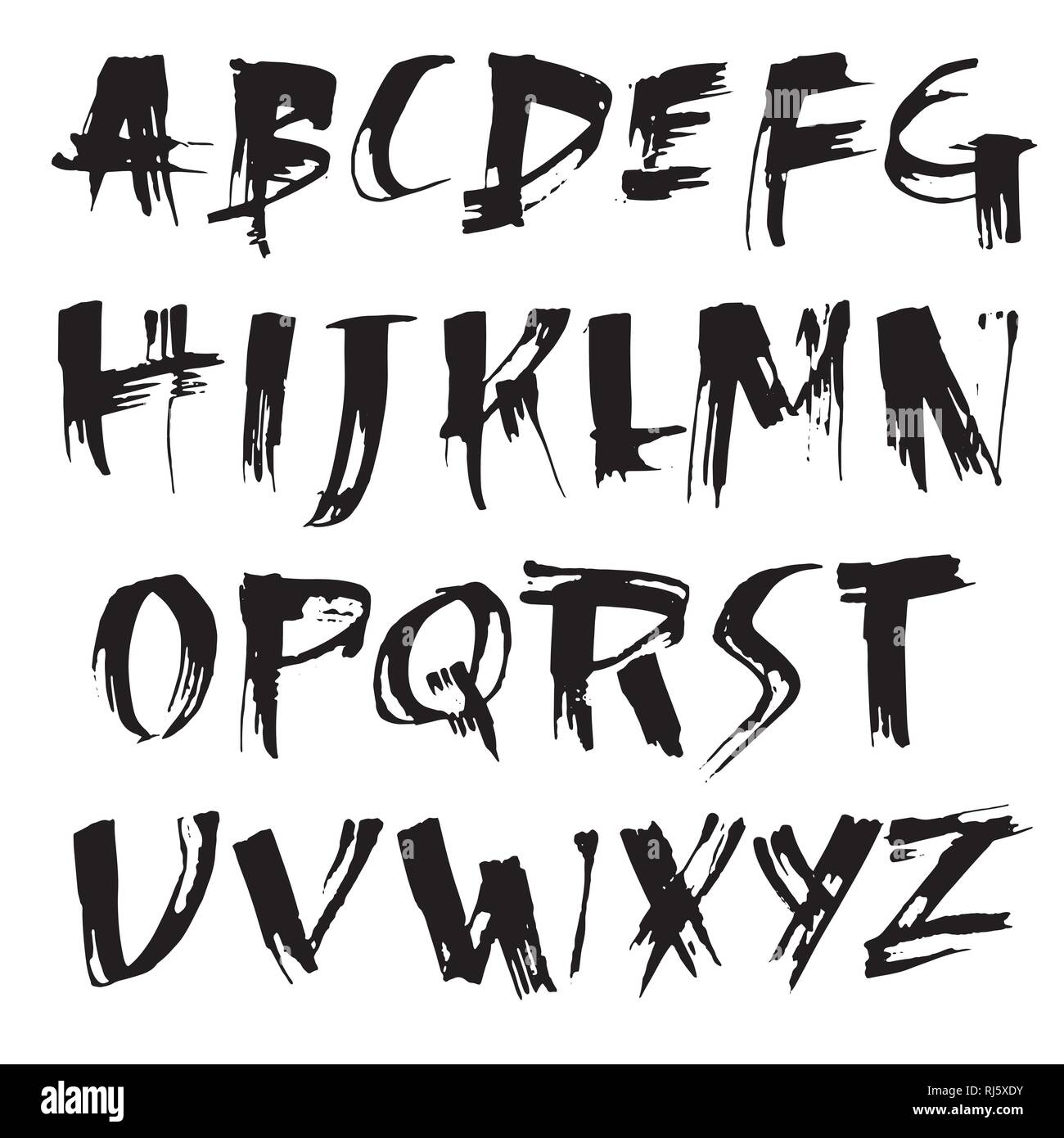 Simple alphabet letters. Handdrawn grunge ink font. Vector illustration ...