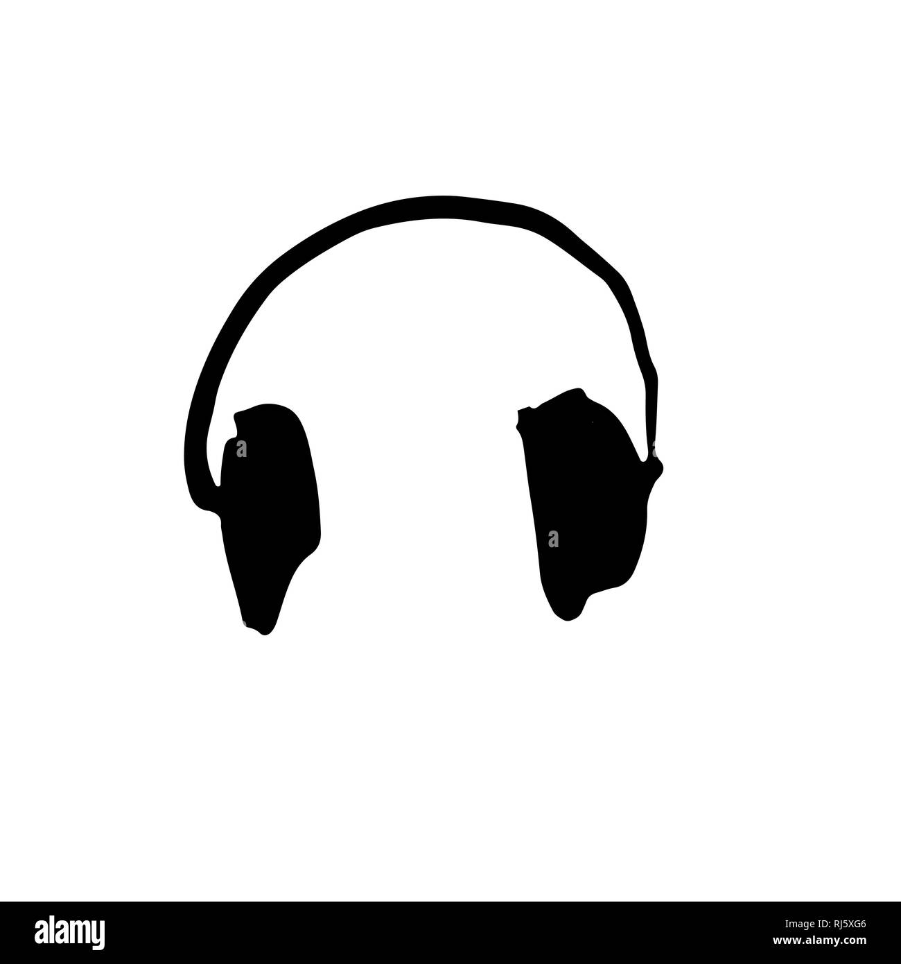 Vector headphones icon. Black handdrawn icon. Vector illustration. Stock Vector