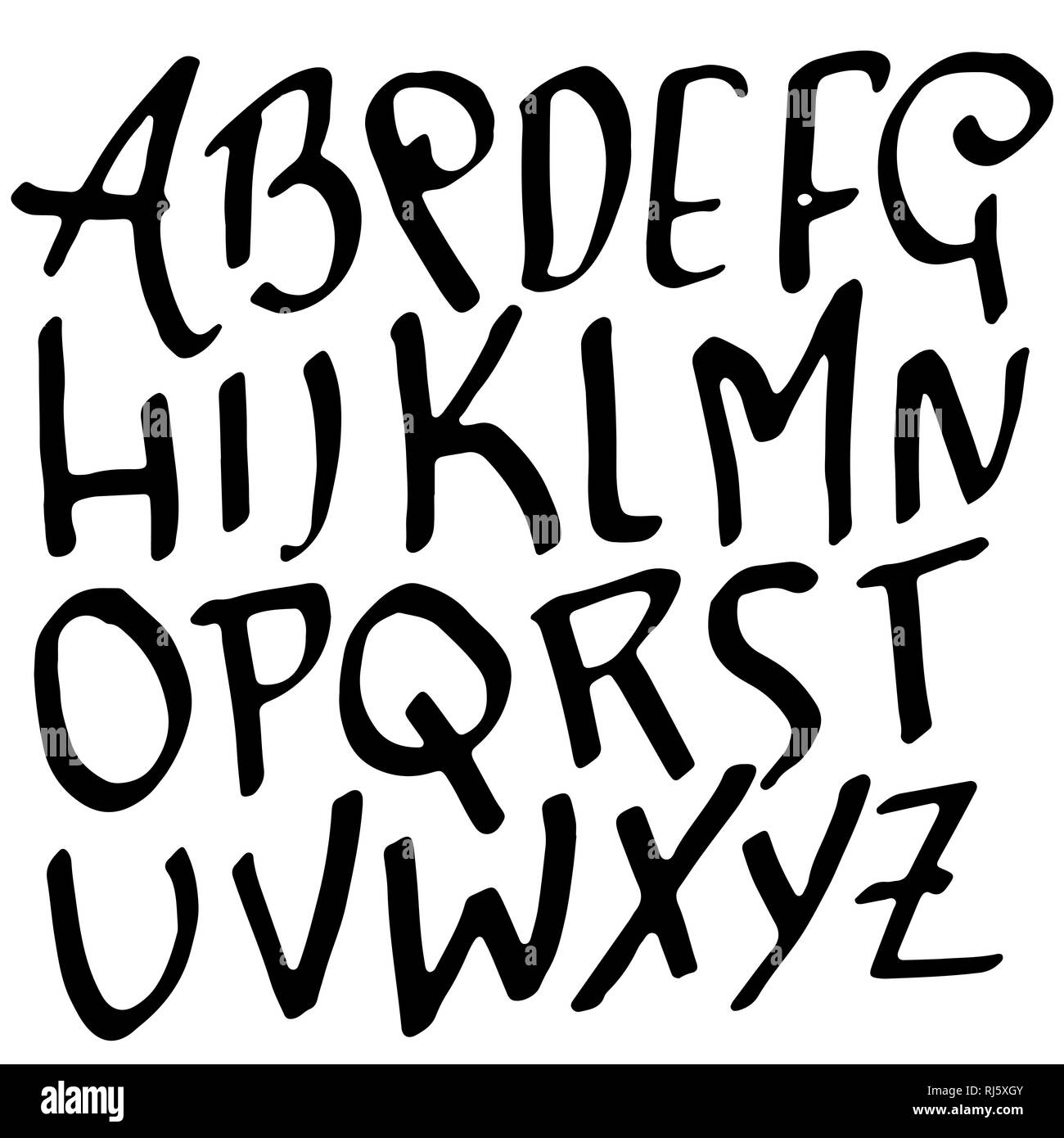 Simple alphabet letters. Handdrawn grunge ink font. Vector illustration ...