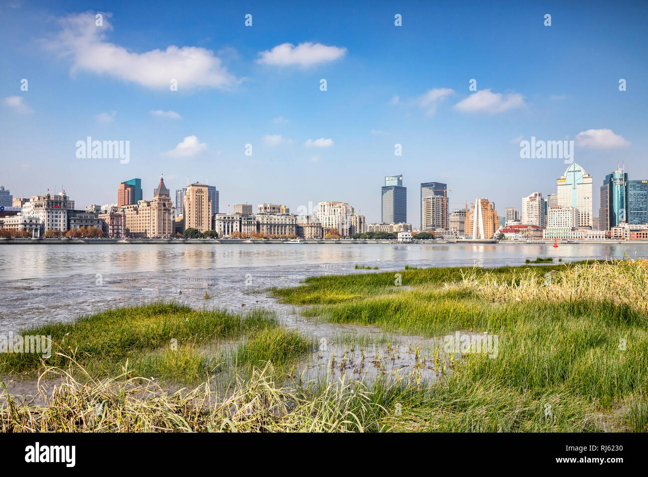 1 December 2018: Shanghai, China - The east bank of the Huangpu River on the Pudong side, opposite The Bund, Shanghai. Stock Photo
